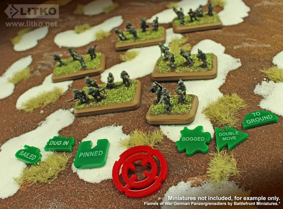 LITKO Command Token Set | Gaming Aid Pieces | Compatible with Flames of War, Bolt Action, Axis & Allies | Set of 25 (Green)