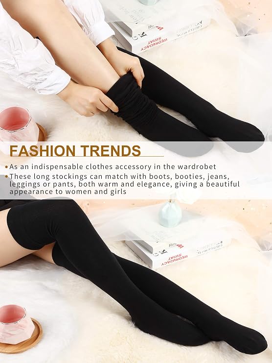 SATINIOR 3 Pairs Thigh High Socks Cotton Over Knee Black Socks