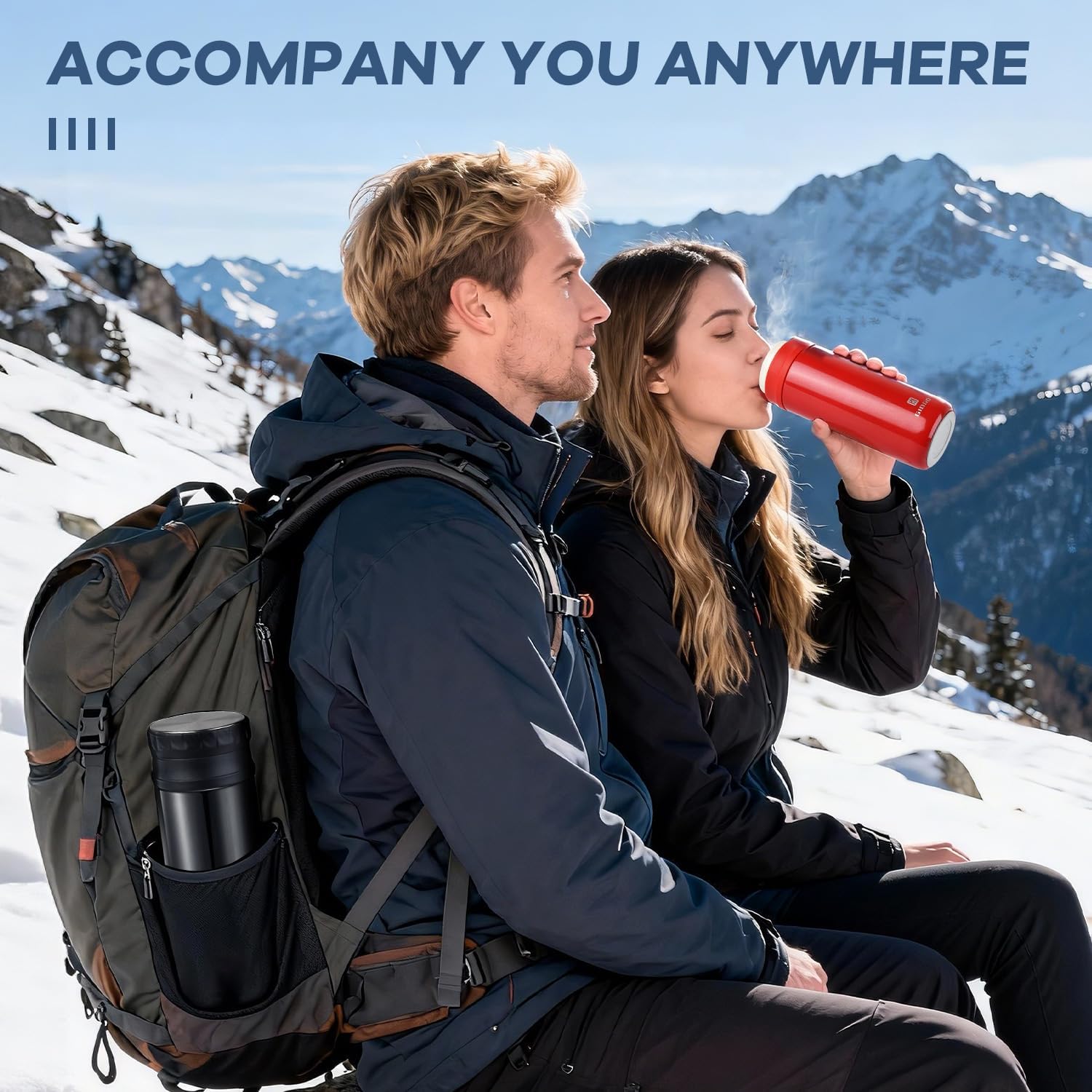 Thermo Water Bottle Stainless Steel 450ml/15.2oz Insulated Vacuum Thermal Water Bottle with Filter Hot Water Thermo for Hot Cold Drinks Coffee Tea Flask (Black) - Image 7