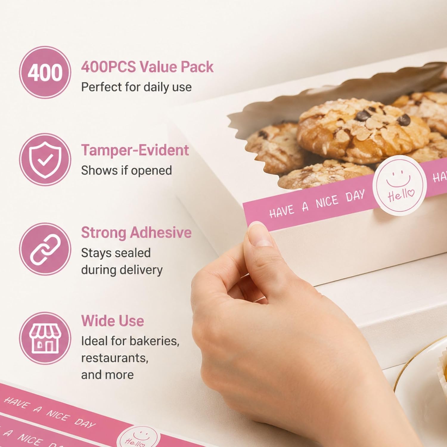 400PCS Tamper Proof Stickers for Food Packaging, 8 x 0.8 Inch Seal Stickers