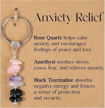Beaded Keyring with Semi-Transparent Crystal Look - Amethyst Rose Quartz Tourmaline - Personalised Sister Gift for Women Girls Birthday Graduation Keepsake Boho Style Jewellery