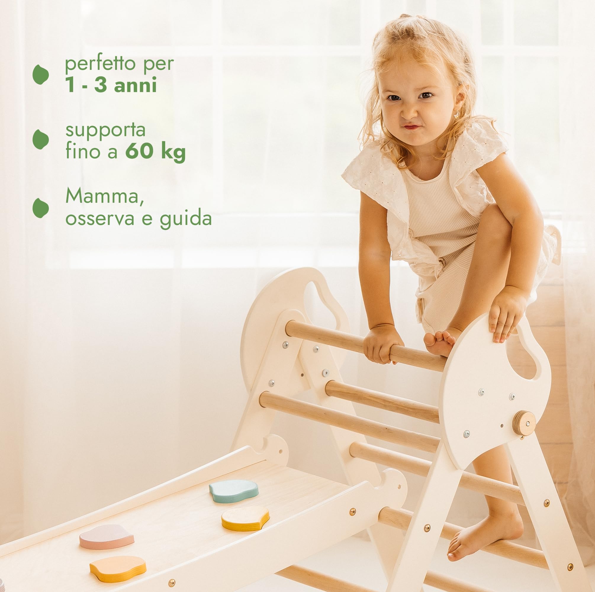 Goodevas Set da Arrampicata Montessori 5 in 1 - Triangolo Indoor, Arco con Cuscino e Scivolo per Bambini, Parco Giochi 1-3 Anni
