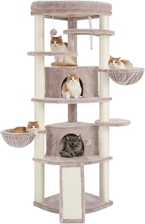Gitelsnour Corner Cat Tree for Indoor Cats, Cat Tower with All Sisal Scratching Posts, Multi-level Cat Condo wth 2 Large Cat Caves, Big Top Perch, 2 Hanging Baskets, Sisal Ramp, Muchroom GCT035MU