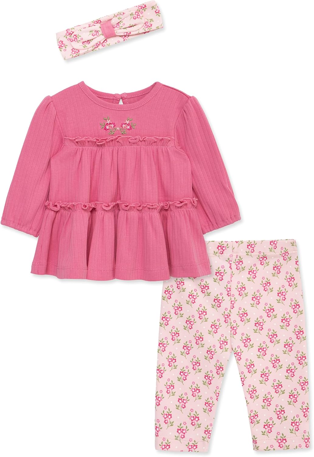 Little Me Baby Girls' 3-Piece 100% Cotton, Tunic, Legging and Headband Set, 3 Months to 24 Months