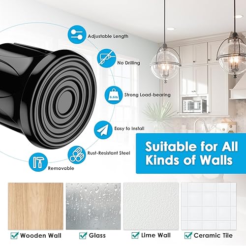 Miniatura 4 de Barra de cortina de tensión negra de 16 a 28 pulgadas, barra de cortina de resorte ajustable, barra de tensión extensible para cocina, baño,