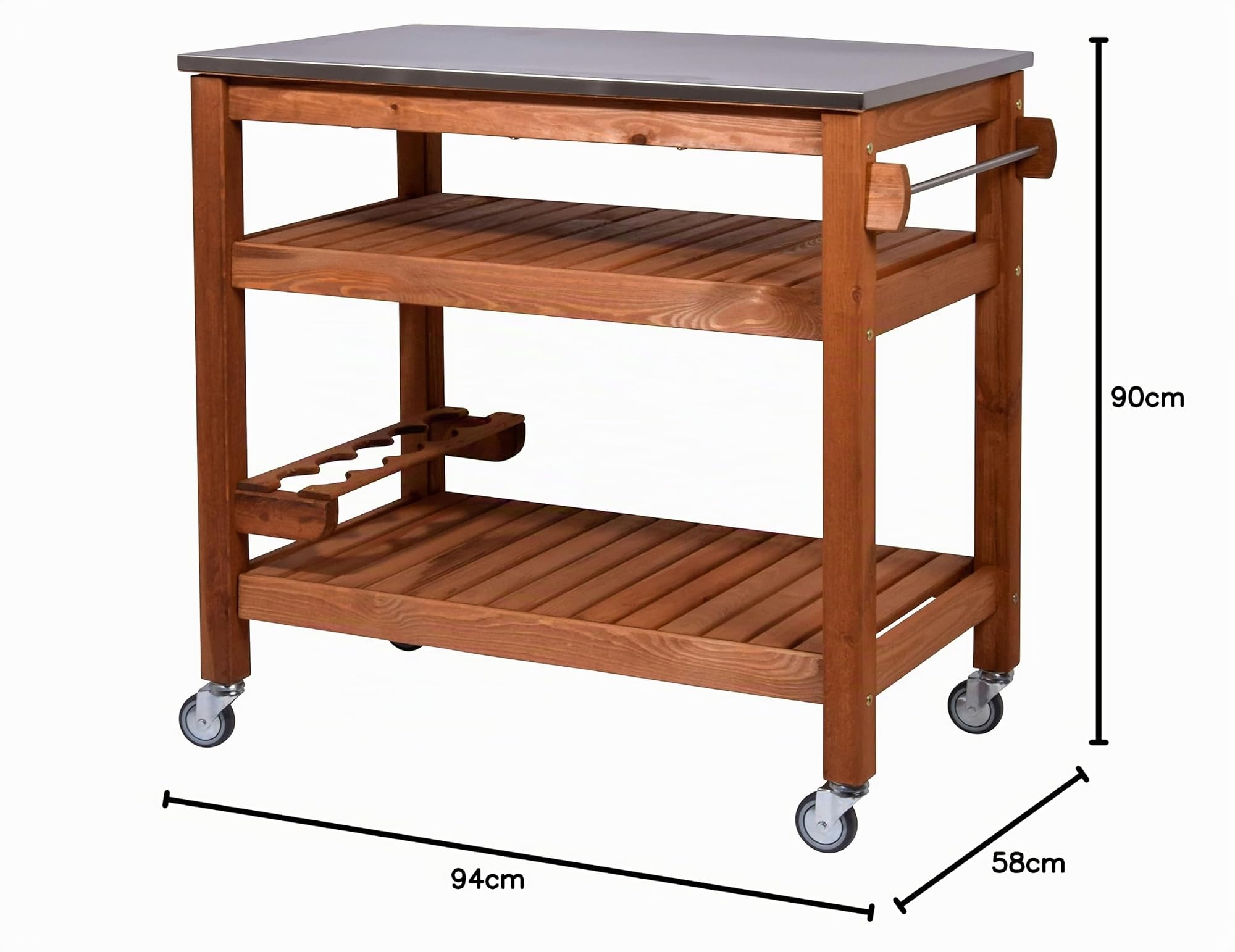 dobar 35540FSCe - Carro Auxiliar Enrollable - Carrito de Servir - Carrito de Barbacoa - Estante y Placa de Acero Inoxidable - 94 x 58 x 90 cm