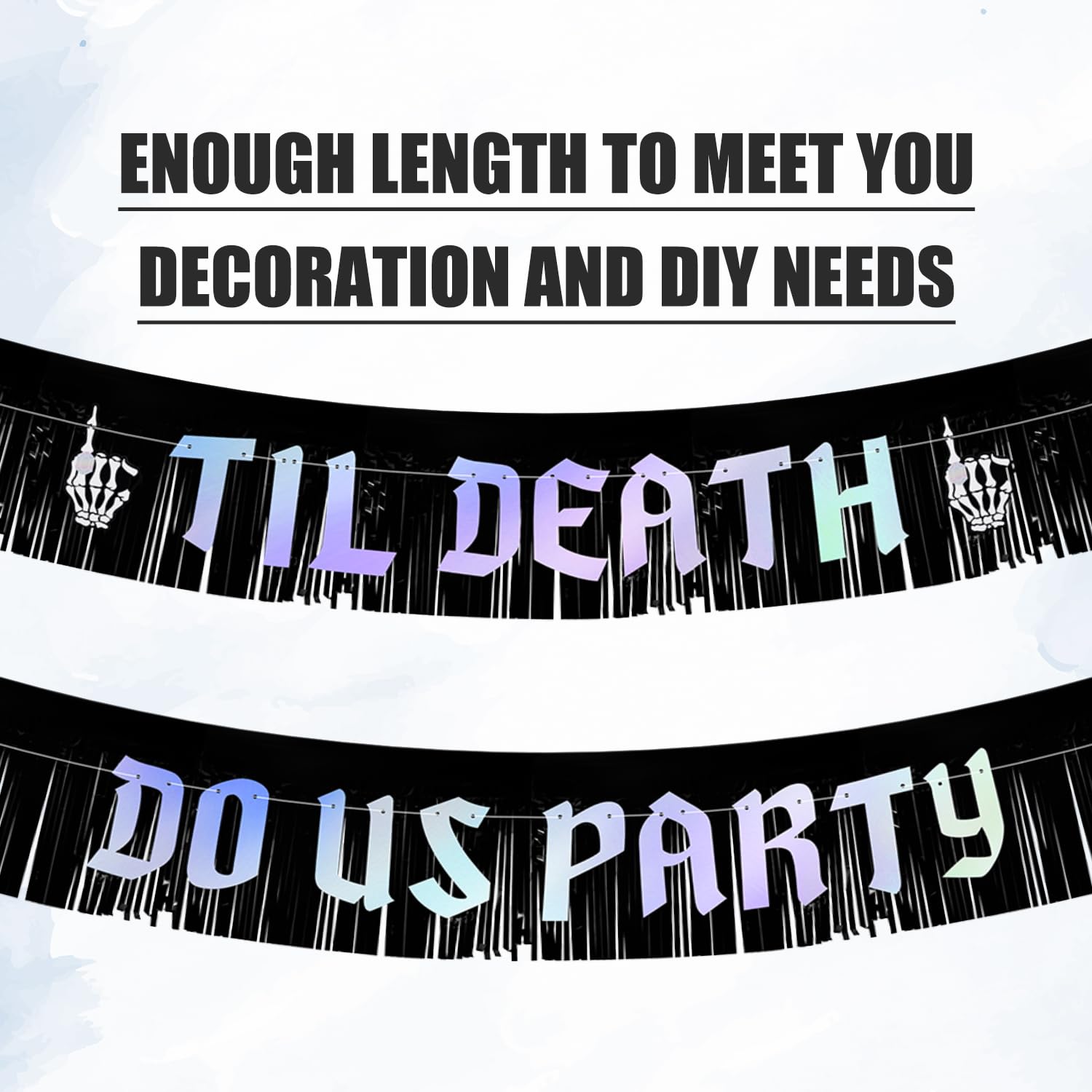 PEUTIER Til Death Do Us Party Banner with Fringe Garland, Black & Iridescent, Wedding & Halloween Party Decoration Sign - Image 3