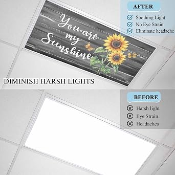 Fluorescent Light Covers for Ceiling Lights Sunflower My Sunshine Magnetic Light Filters 1 Pack 4x2 ft Black Wood Grain Butterfly Ceiling Lights Cover for Classroom Office School Home Drop Lamp Decor