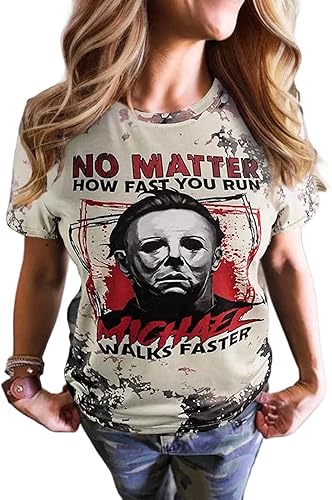 Camiseta blanqueada con texto en inglés Get A Man That Will Chase After You para mujer, diseño de terror