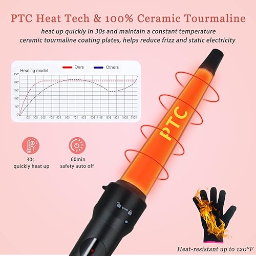Miniatura 4 de UOWGA - Juego de varita rizadora 4 en 1 para cabello largo varillas de turmalina de cerámica intercambiables sin abrazadera de 12 pulgadas con