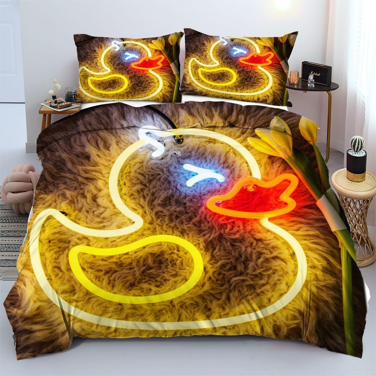 Ensemble de literie 140x200 cm canard jaune linge de lit enfant ado a26745