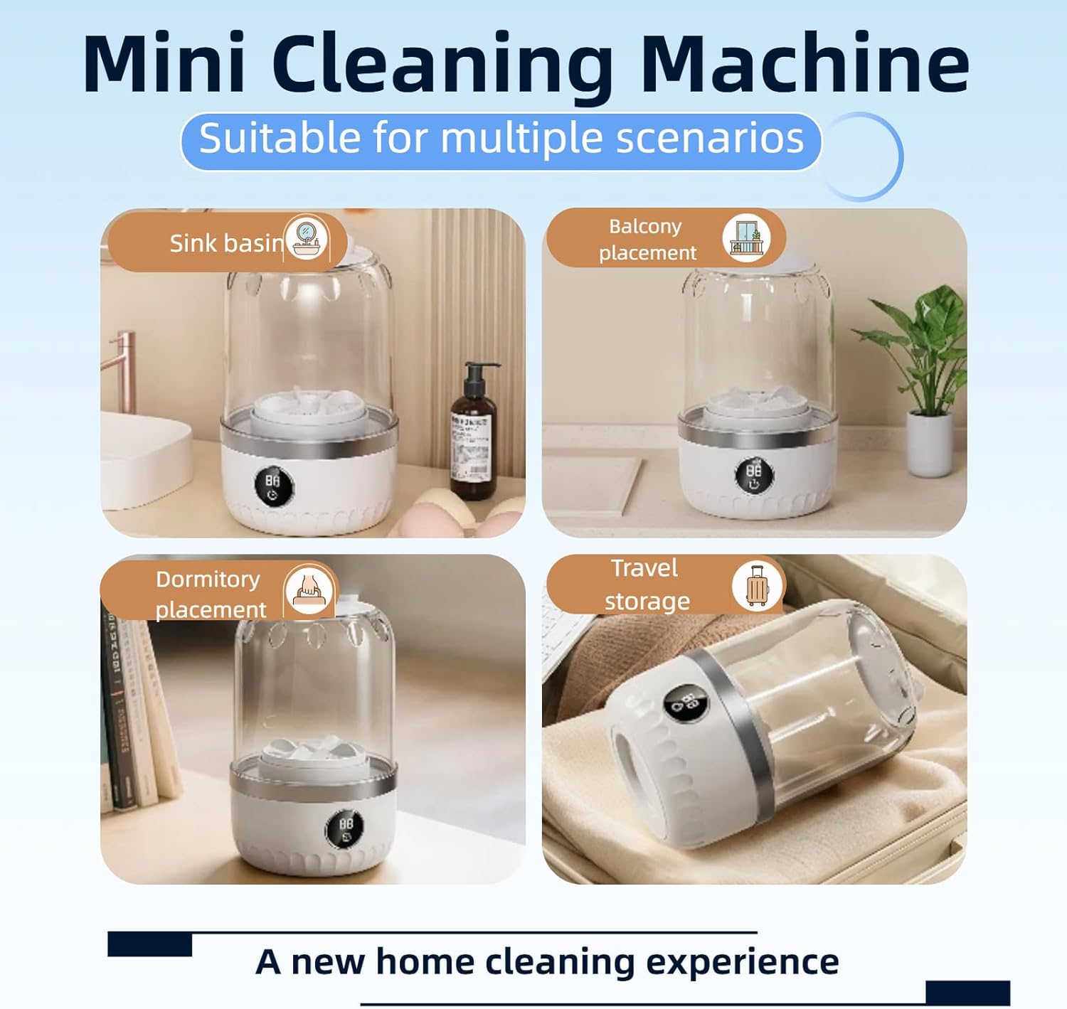 Portable Mini Washing Machine, White, 2L Capacity, Digital Touch Control, Compact Design for Underwear and Delicates, USB Rechargeable