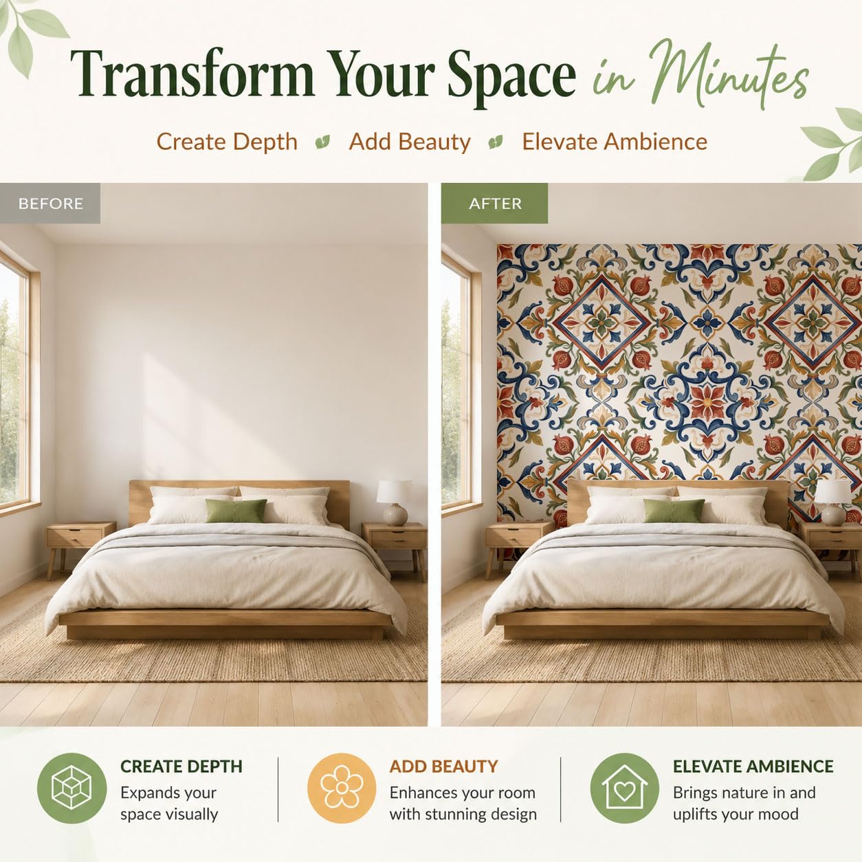 Carta da Parati Fotografica Melograno, Motivo A Volute 350x256cm Seta Sfondo Murale XXL Stile Folk Mediterraneo Retrò Fotomurale Decorazione per Soggiorno Camera De Letto Sala Ufficio, Bianco