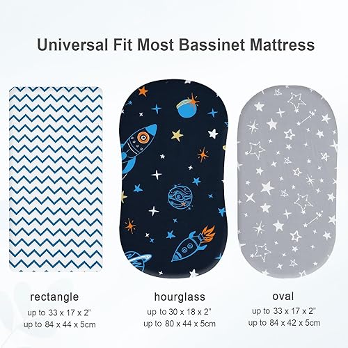Miniatura 6 de david's kids Paquete de 3 sábanas de moisés, ultra suaves, transpirables, cómodas, juego de sábanas de bebé para niños y niñas, ajuste universal