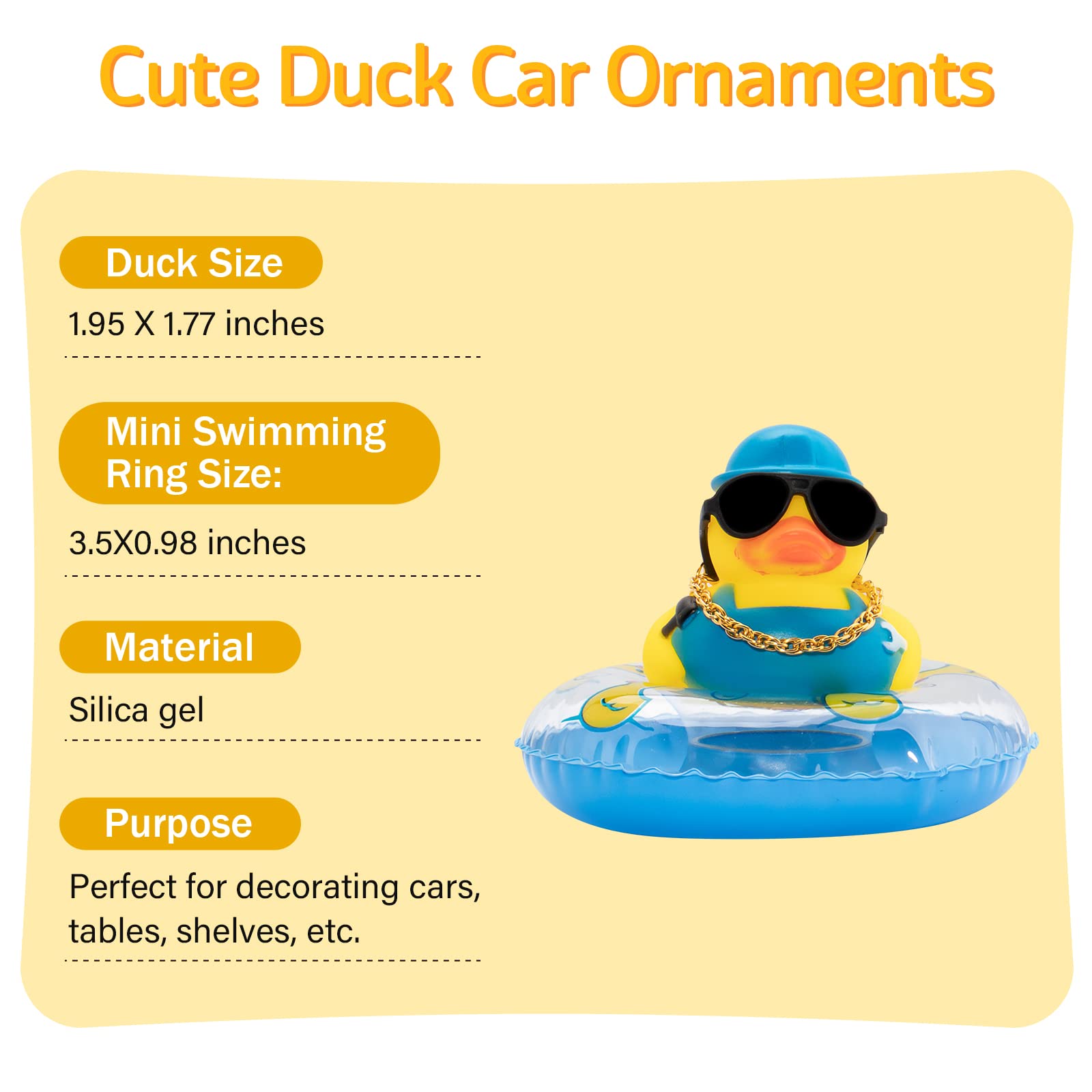 wonuu Car Rubber Duck Car Duck Decoration Dashboard Car Ornament for Car Dashboard Decoration Accessories with Mini Swim — view 5