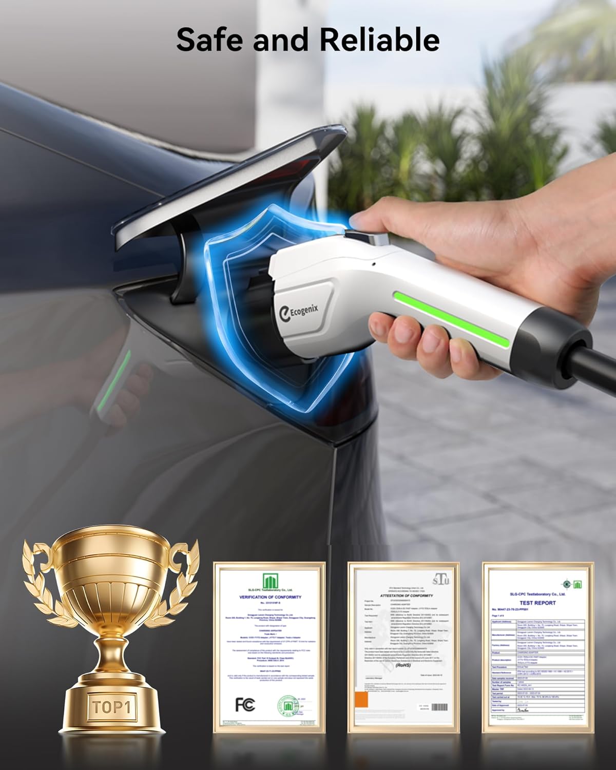 Level 2 EV Charger with Holder, 40A/9.6KW 25ft Cable Portable Mobile Fast J1772 Charger, 240V NEMA 14-50P, Home/Outdoor Charging Stations for All J1772 EV and Hybrid Vehicles