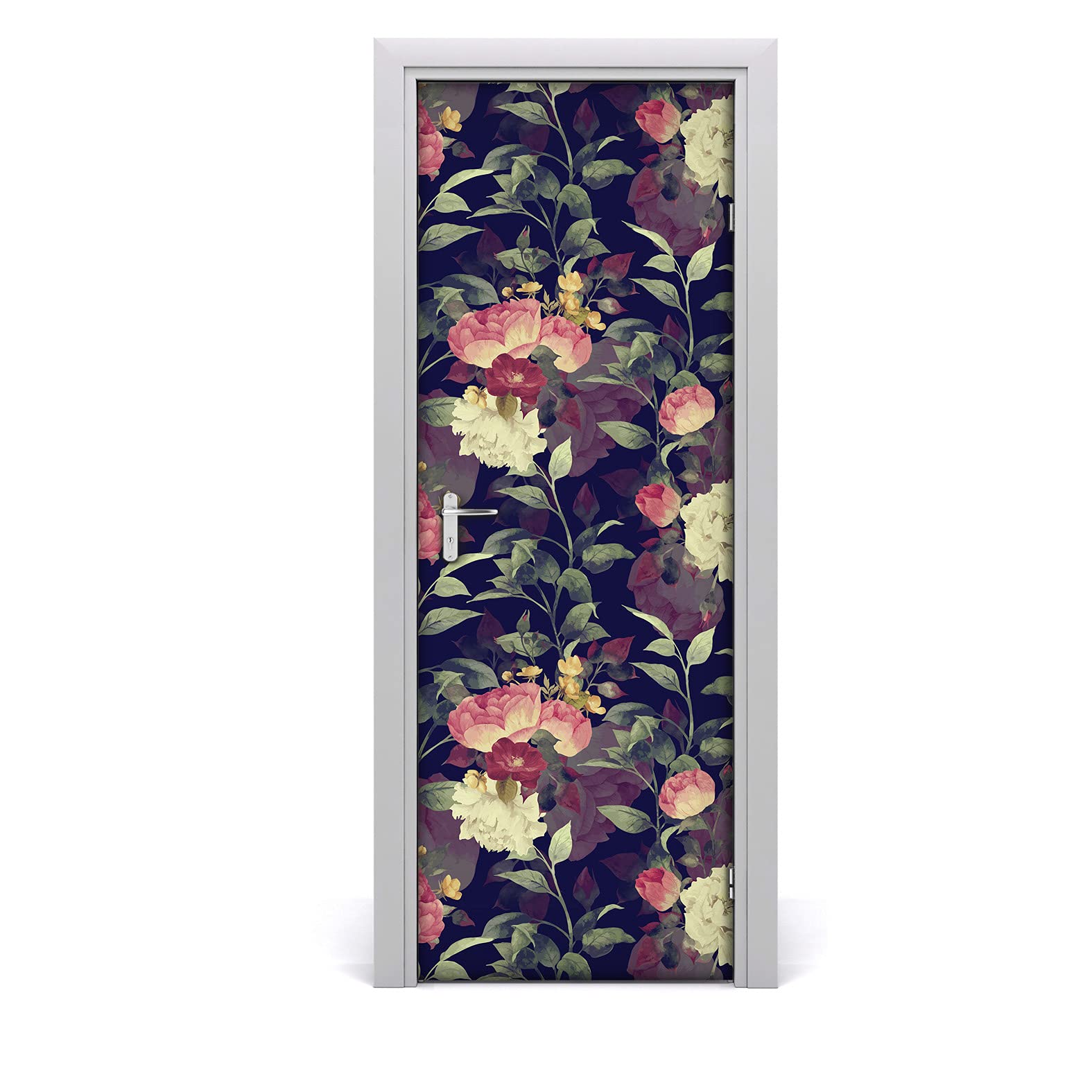 Papier peint sur la porte lavable et étanche avec sticker auto-adhésif décoration fleurs vintage