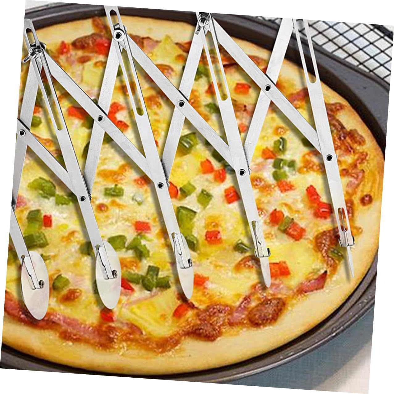 SOIMISS Coupe-pizza à Roues Inox 5 Roulettes Ajustables en Acier Inoxydable, Outil de Pâtisserie Essentiel et Design Pratique Cuisine Moderne