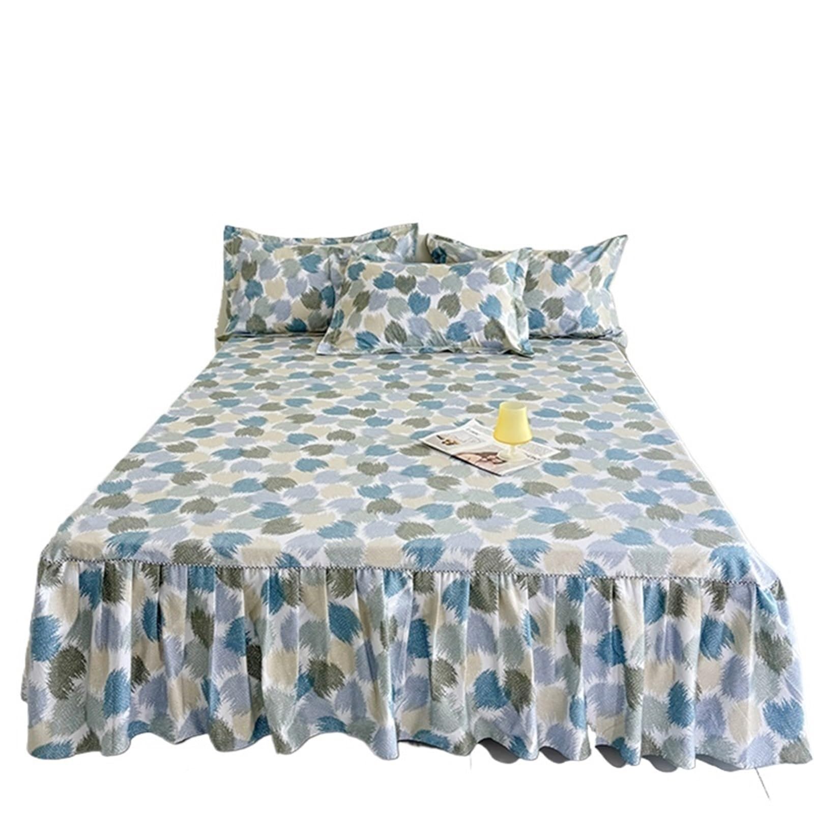 Ruffled Bedspread 1pc Floral Style Bed Skirt Bedspread Cover Home Ruffles Linen Falda De Cama (No Pillowcase)(M,King 180x220cm 1pc)