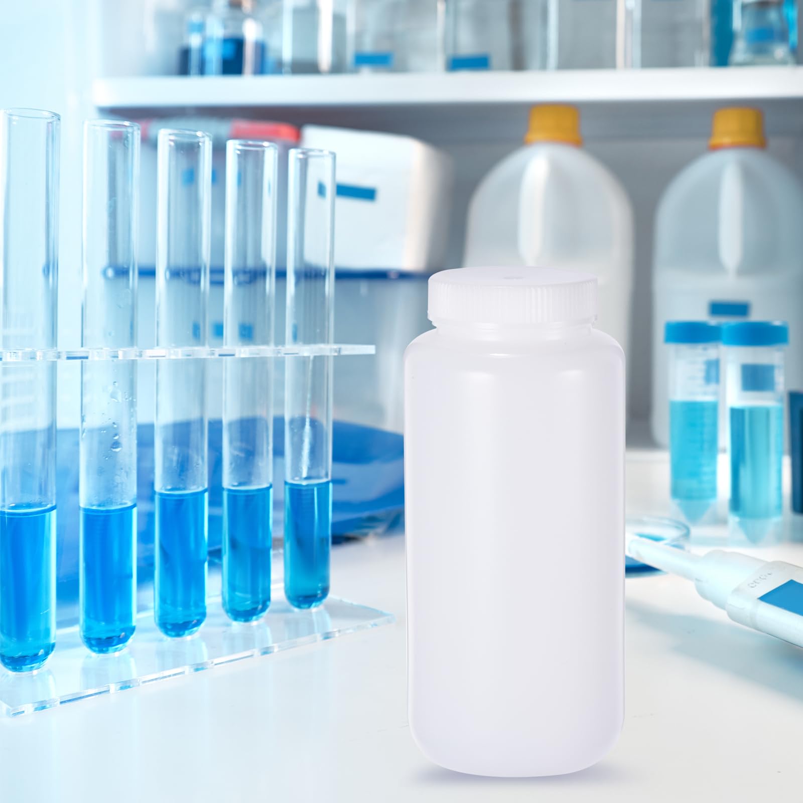 PATIKIL 5pz Bottiglie 1000ml Reagenti, Bottiglie Tonde Bocca Larga Tappo Vite per Conservare Acqua, Reagenti, Liquidi e Campioni Solidi Laboratorio, Trasparente Bianco