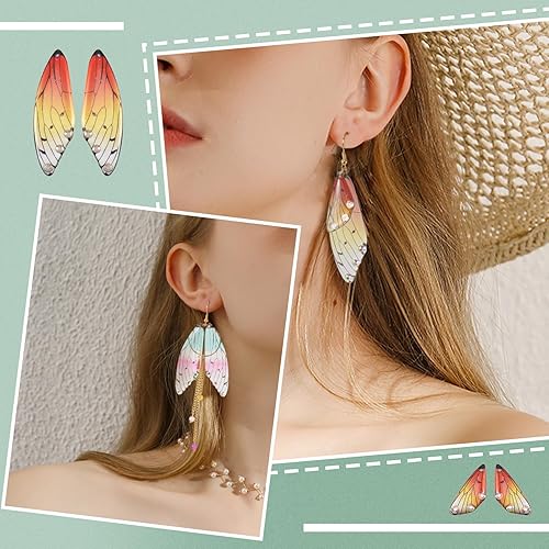 Miniatura 3 de FASHEWELRY 16 aretes de resina con alas de libélula y arco iris, mariposa, colgantes, alas de hada, coloridos dijes con ganchos para aretes, anillos