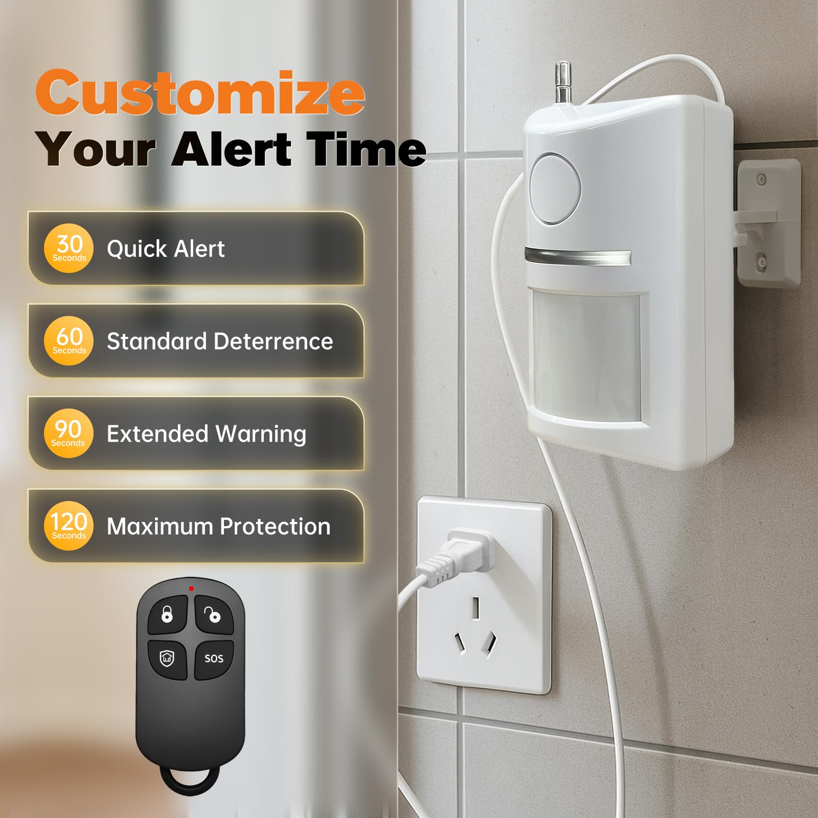 Alarma inalámbrica con sensor de movimiento y timbre de puerta, alerta de seguridad con enchufe de CA con control remoto, detector infrarrojo de 90 dB para negocios, oficina y garaje (1 alarma