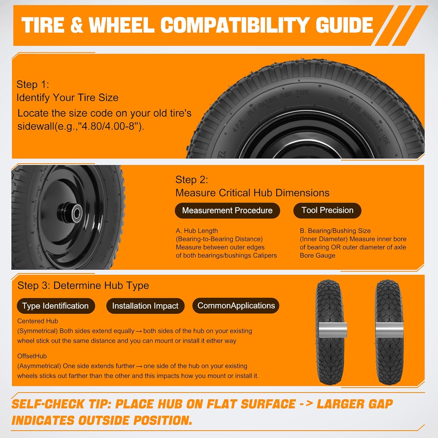 Yesker 4.80/4.00-8" Tires and Wheels Pneumatic, 16" Inflated Air Replacement Tire Wheel with 5/8" Axle Bore for Wheelbarrow, Gorilla Cart, Trolley, Garden Scooter Cart, 1 Pack