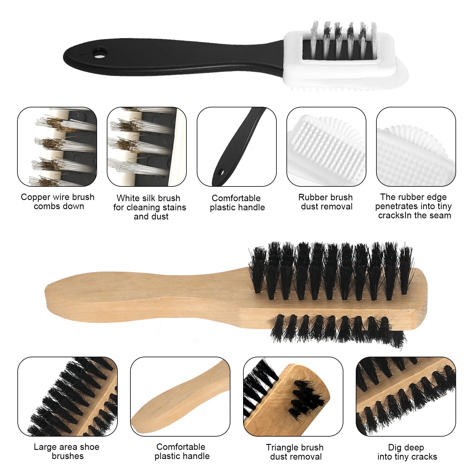 Set Di 3 Spazzole Per Scarpe Scamosciate E Pelle - Con Gomma Pulente - Foto 7
