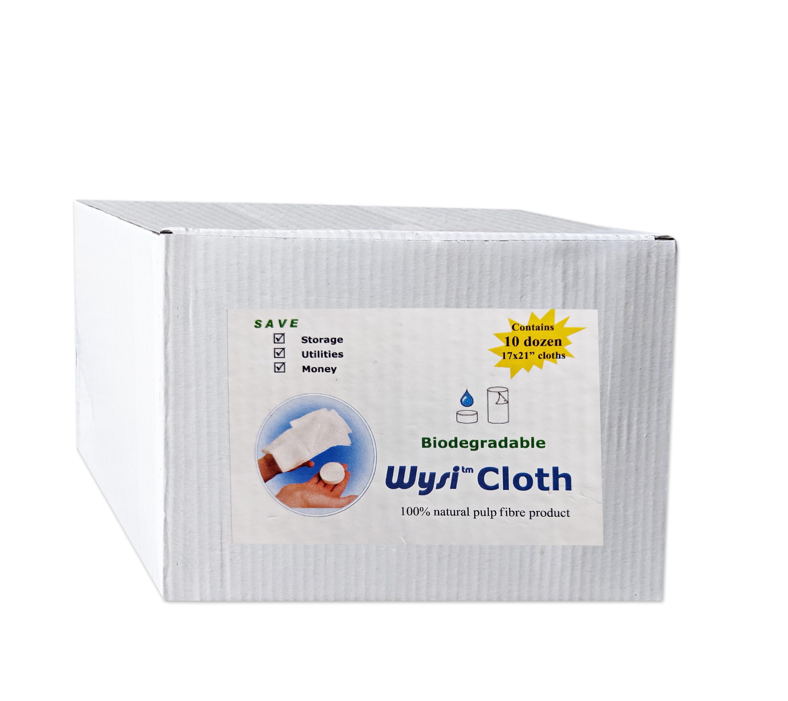 WYSI Compressed Kitchen Bar Mop Towels - Just Add Water Reusable Commercial Cleaning Rags - Super Absorbent Restaurant Towels - Compact - Compostable 17x21, 120 count (Case of 10 Dozen)