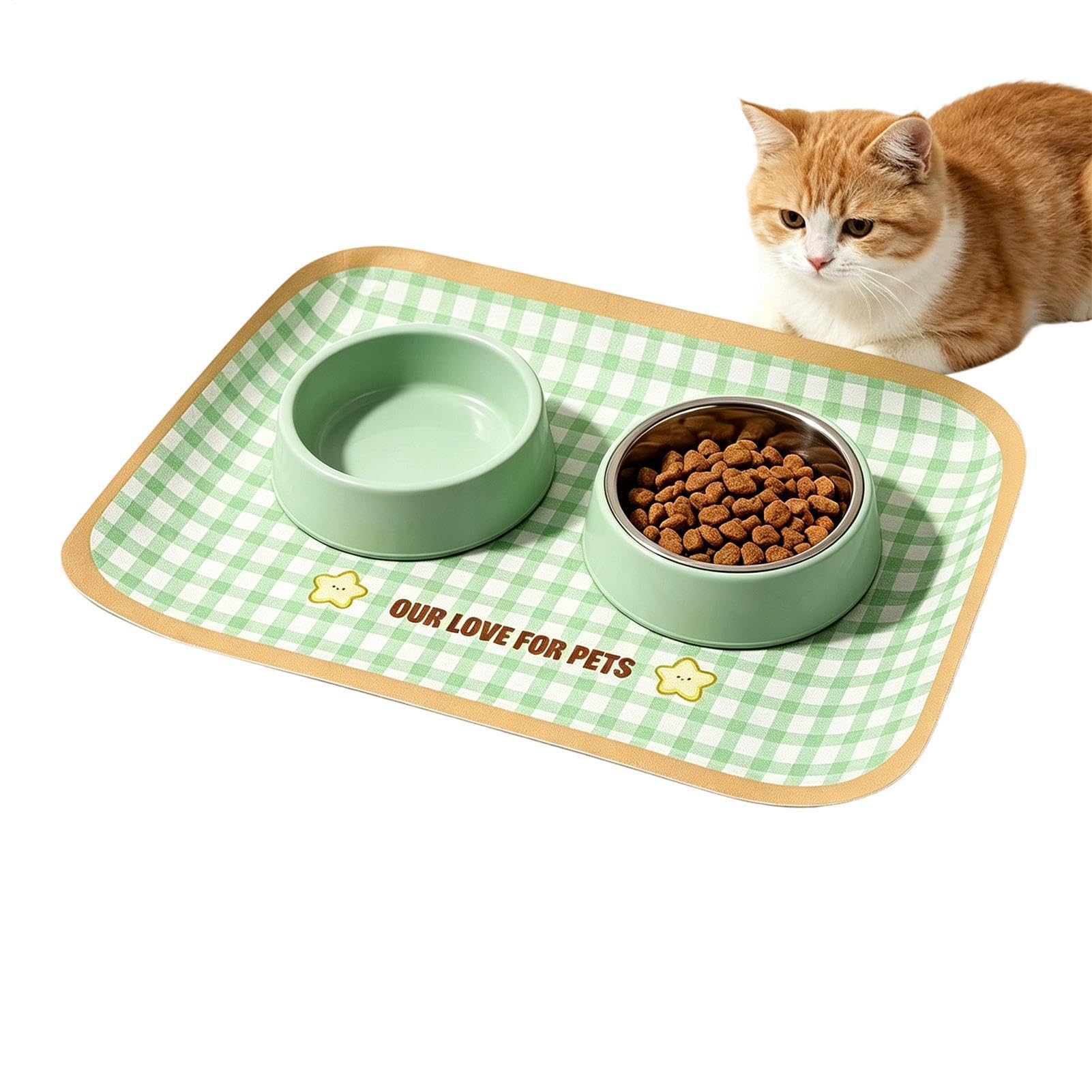 Katzenfuttermatte Mit wasserdichtem Druckknopf-Pad | Matte für Hunde- und Wassernäpfe für kleine, mittlere, große Rassen, Welpen, Kätzchen, Innen, Außen, Balkon, Zuhause, Reise,
