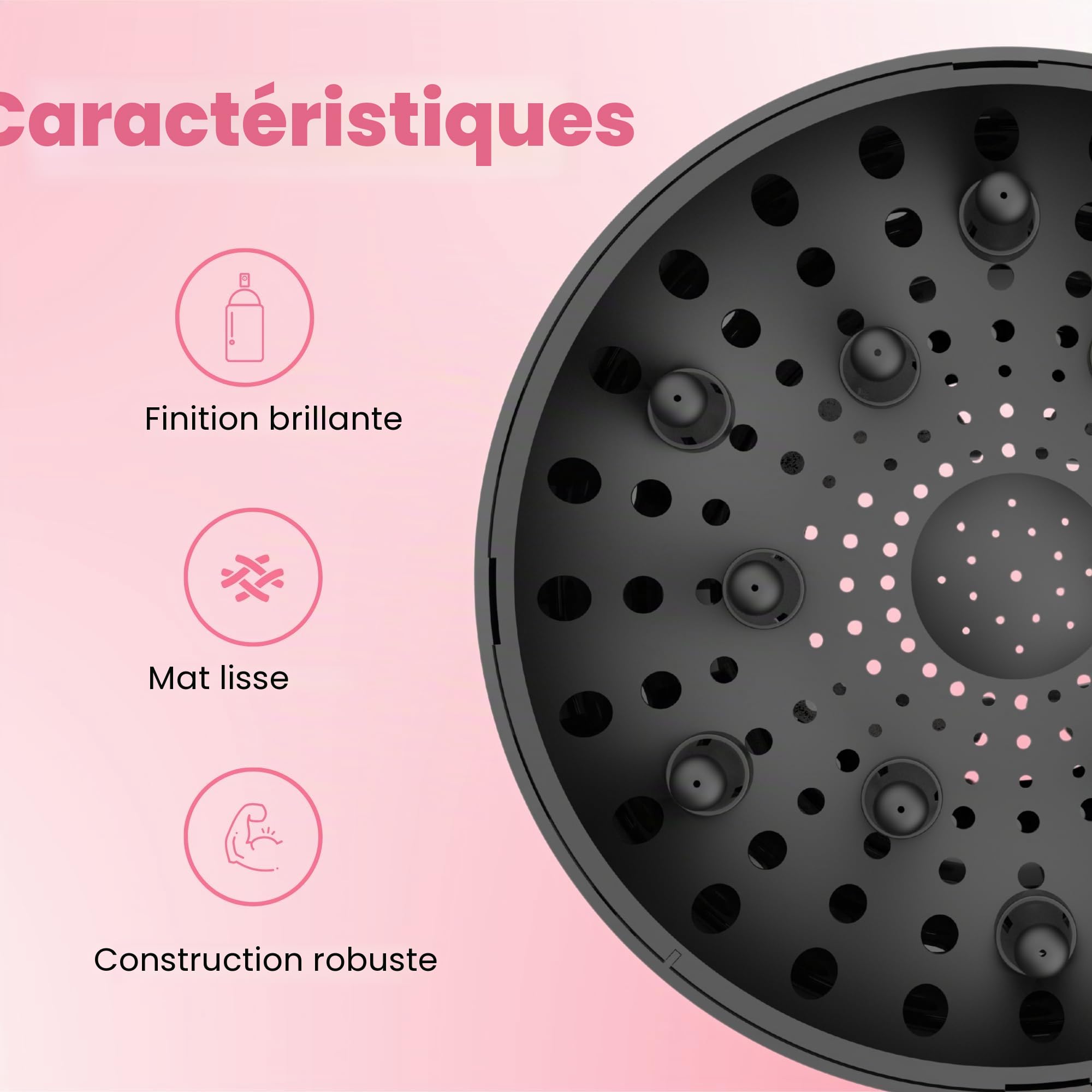Diffuseur Universel Très Solide pour Cheveux Bouclés et Ondulés | Accessoire pour Sèche-Cheveux 4.4-6.6 cm, Portefeuille Robuste, Anti-Frisottis (Noir)