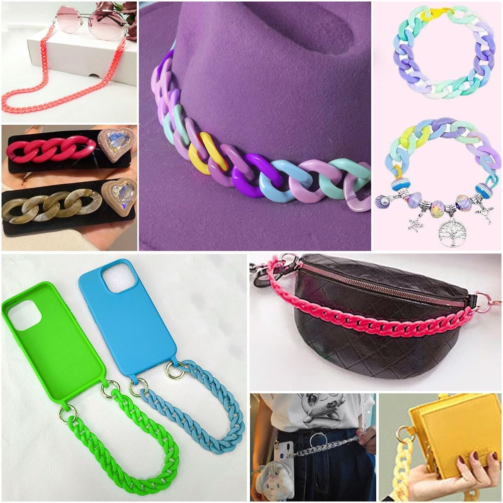 100Pcs Black Acrylic Plastic Linking Chain Rings Twist Chain Beads Quick Link Connectors for DIY Necklace Phone Bag Chain Jewelry Making Decorative Accessories