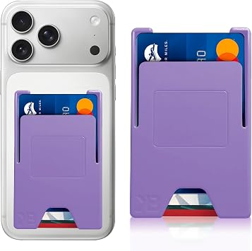 Slim Adhesive Cell Phone Wallet with Built-in Metal Plate - RFID Blocking Credit Card Holder for Phone Case - Plastic Wallet for Phone Holds 3 Cards Securely Purple