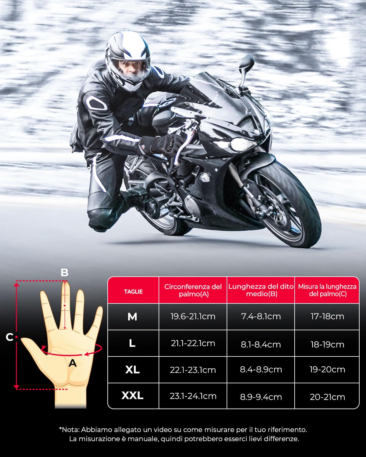 KEMIMOTO Guanti Moto Invernali, Guanti da Moto Invernali Uomo Donna con Touch Screen, Guanti Moto Impermeabile Protezione Leggero e Caldo per Motociclismo, Ciclismo