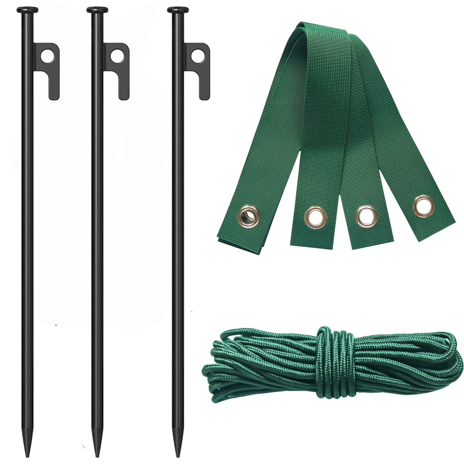 3-teiliges robustes Stahl-Baumpfahl-Set mit 30 cm Heringen, 40 cm langen Gurten und 100 m Seil zum Schutz des Baumes