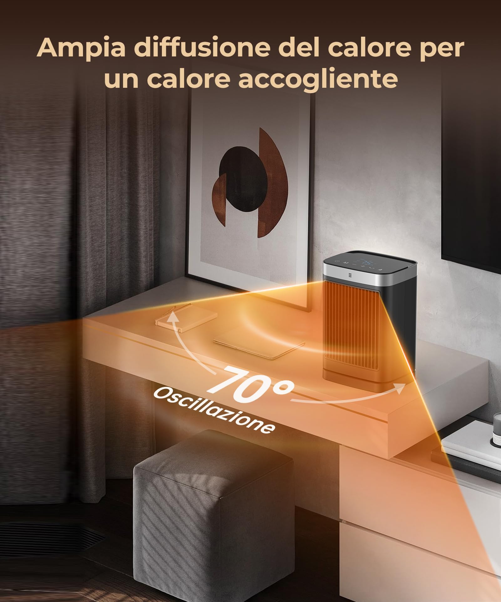 Stufetta Elettrica da Bagno, 2000W Termoventilatore con 3 Modalità, Telecomando, Protezione da Surriscaldamento e Ribaltamento, Timer 12 Ore, 70° Oscillazione, Para Dormitorios, Salones Oficinas