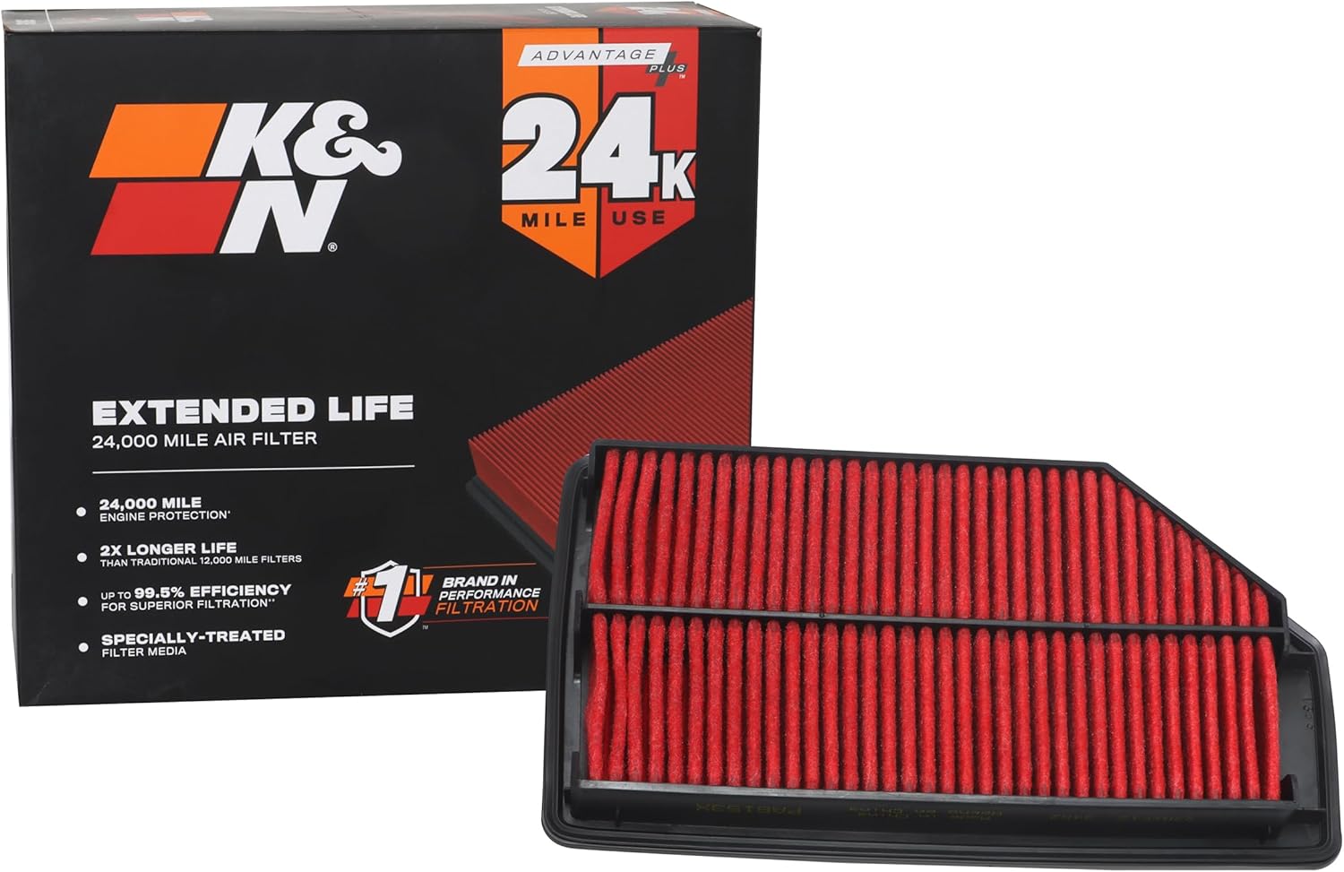 K&N Engine Air Filter: Extended Life 24,000 Mile Replacement Air Filter: Compatible with 2011-2017 HONDA (Odyssey), KNX-2461