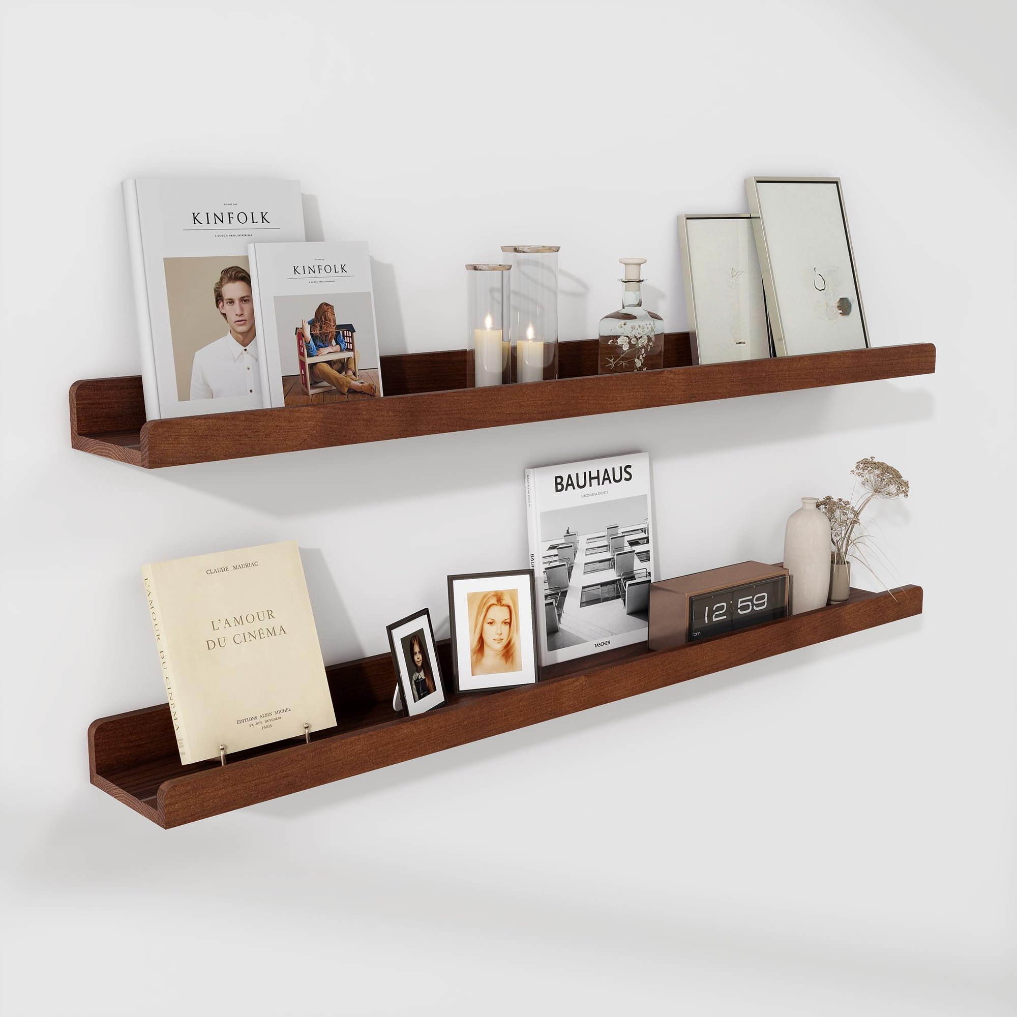 FLYJOE Floating Shelves for Wall 36 Inch - Wood Picture Ledge Shelf Set of 2 - Dark Wood Wall Shelves with Lip - Walnut Picture Shelf Photo Ledge