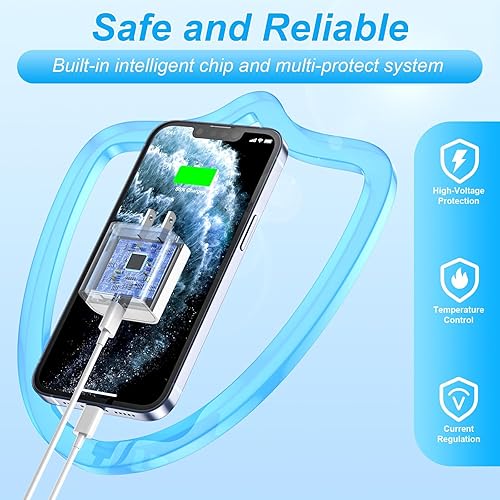 Miniatura 3 de Cargador rápido USB C de 20 W, paquete de 3 bloques de cargador de pared tipo C con cable Lightning tipo C de 6 pies de largo, compatible con iPhone