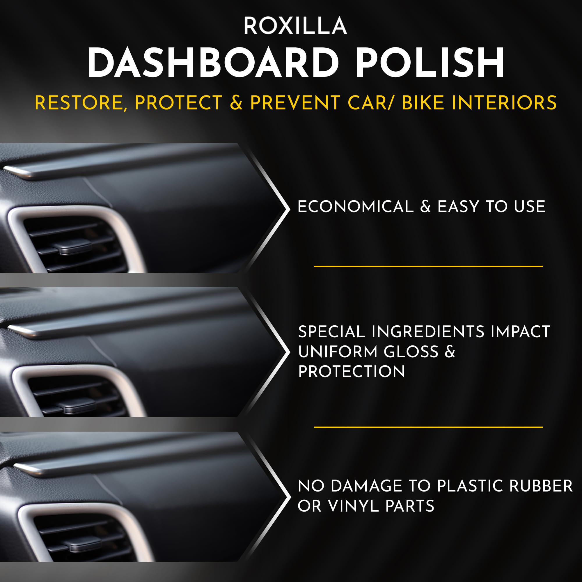 Roxila Dashboard Polish (1 liter) | All-in-One Shine with Microfiber Cloth | Restores Original Finish UV Blockers | Long Lasting for Plastic & Surfaces, Non-Greasy | Dashboard interior polish (1000ML) 4