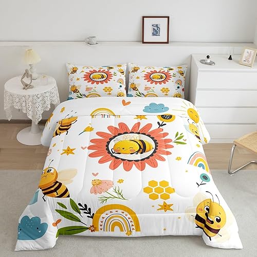 Miniatura 9 de Erosebridal Juego de edredón de abeja amarilla, tamaño King, juego de edredón de abeja de abeja de dibujos animados Kawaii para niños y niñas, juego