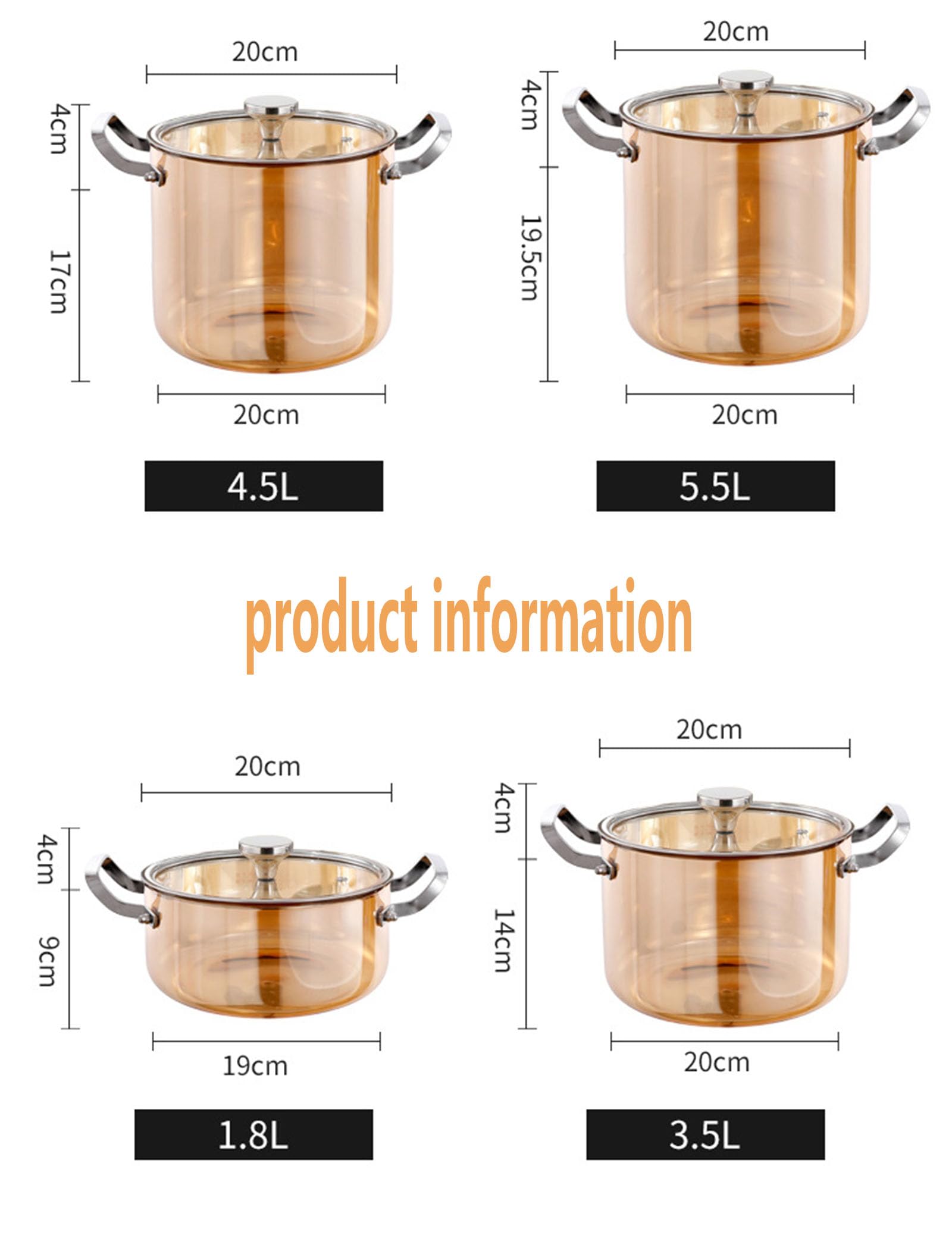 Ollas de Cristal, Cacerola de Vidrio Resistente al Calor y Olla hirviendo freír Estufa(1.8l)
