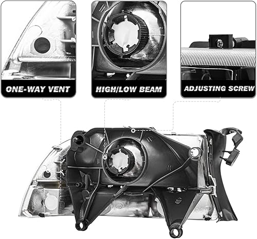 Miniatura 4 de Conjunto de faros halógenos compatible con Dodge Dakota 1997-2004  Dodge Durango 1998-2003 para el lado del conductor y del pasajero, carcasa negra