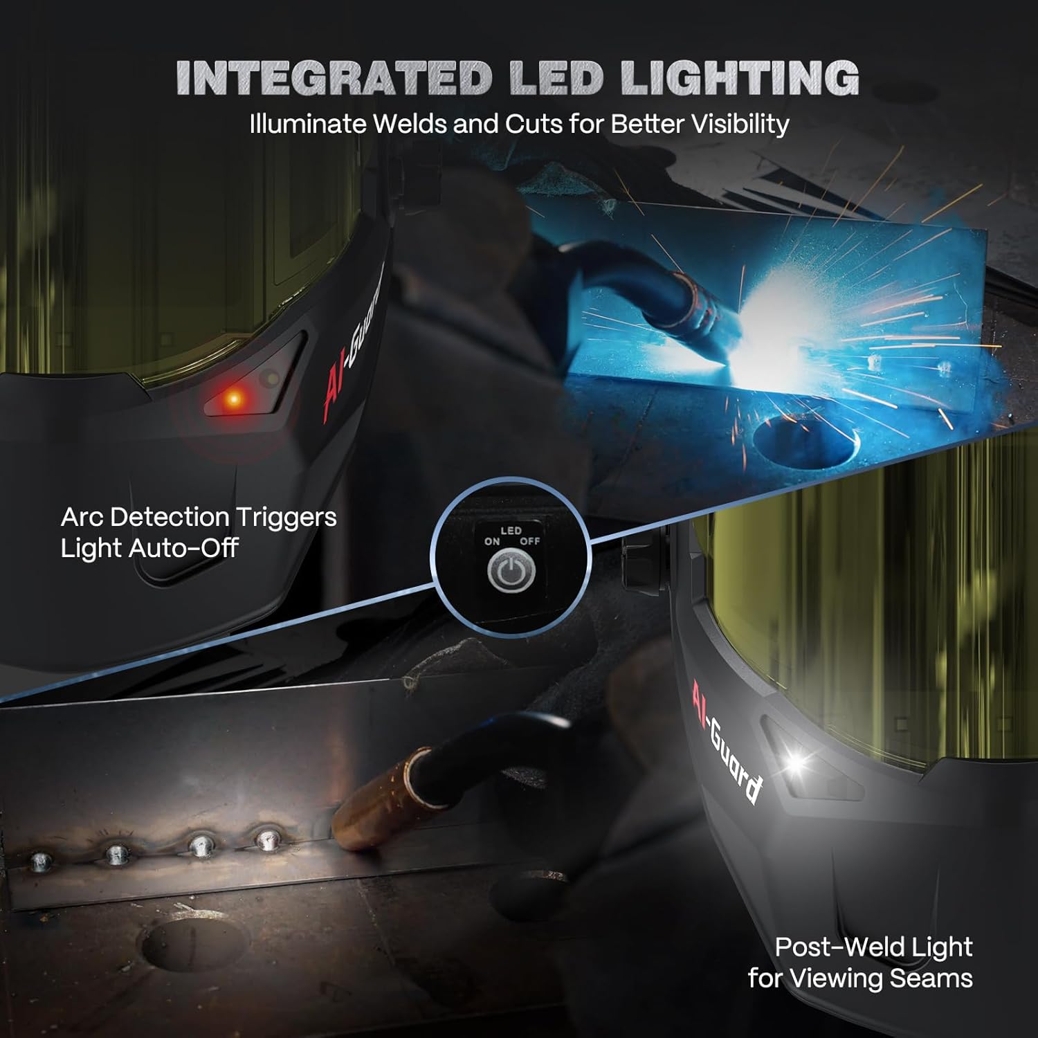 ARCCAPTAIN Intelligent Auto-Shade Welding Helmet, 180° Panoramic Auto-Darkening Hood with Internal Display, True Color 1/1/1/1, Memory & Gradient, Built-in LED Light for TIG/MIG/Stick/Cut/Grind