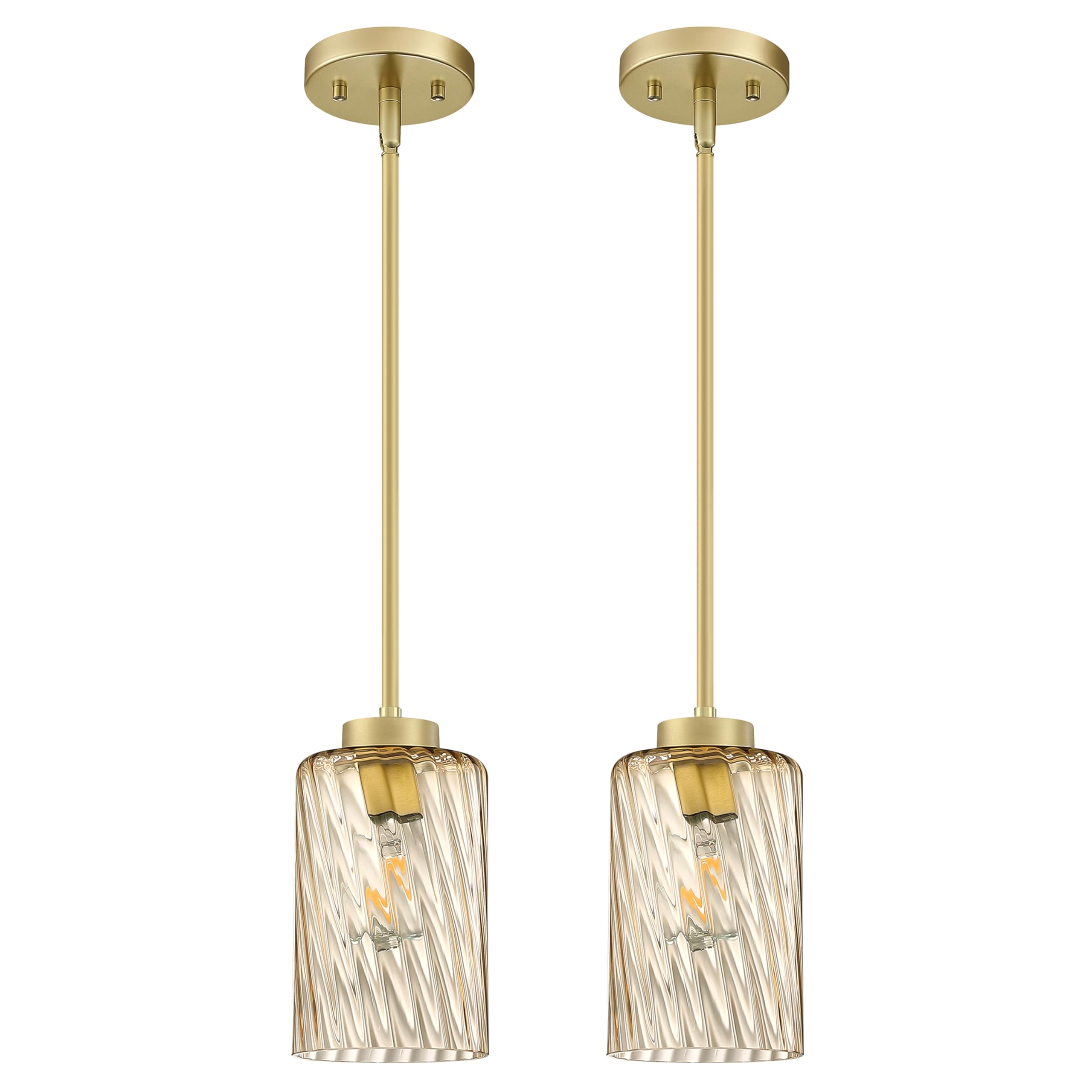 Photo 1 of 2 Pack 1 Light Indoor Mini Hanging Kitchen Island Pendant Light Brushed Nickel Finish,4.65" Handblow Ancient Glass Shade Dining Living Room Over Sink (Ancient Amber Glass, Swirl Glass 2 Pack) Swirl Glass 2 Pack Ancient Amber Glass