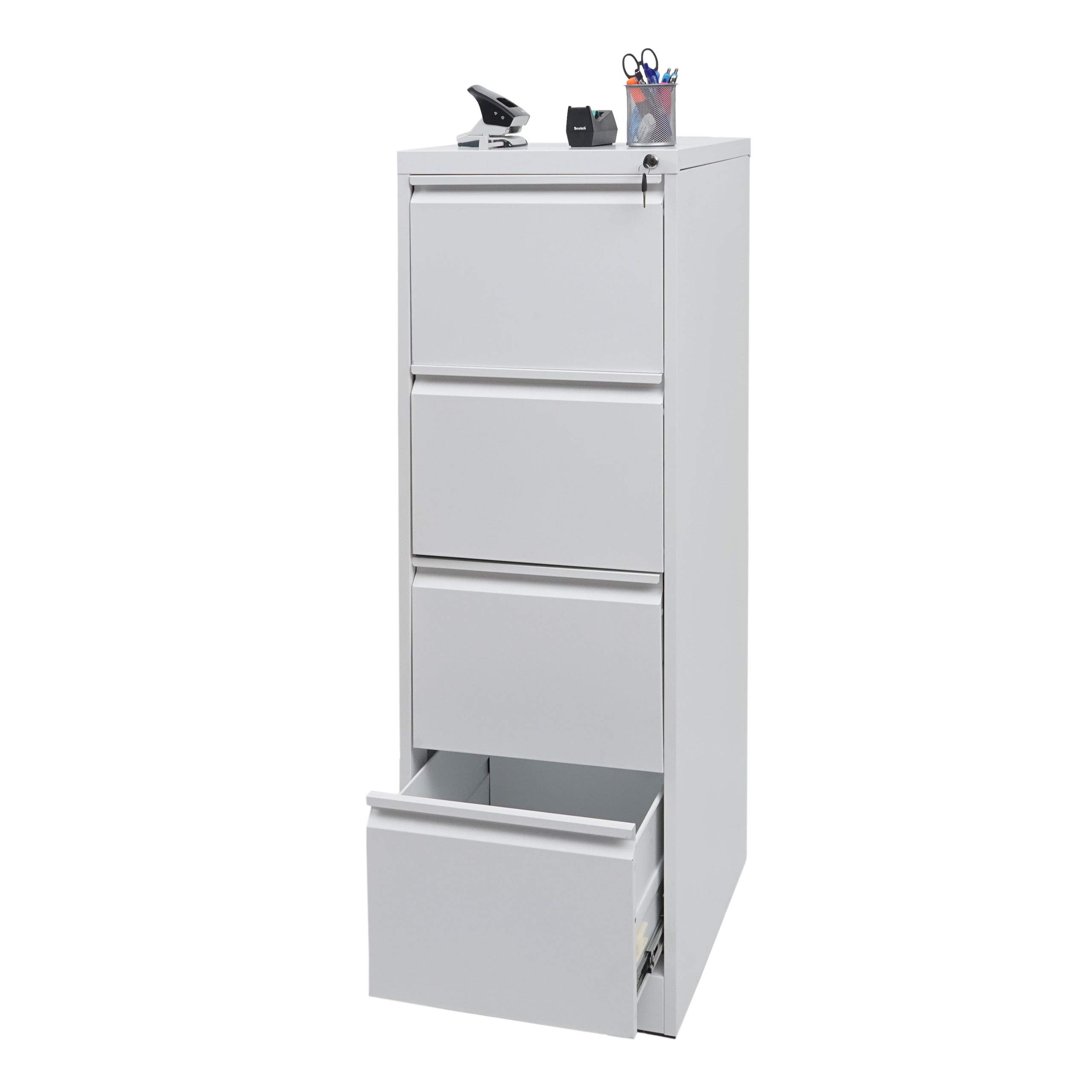 Mendler Armadietto classificatore 4 cassetti Formato Legal HWC-H16 Acciaio 62x46x134cm - Bianco