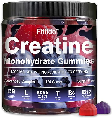 Gomitas de monohidrato de creatina, 8000 mg para hombres y mujeres, contiene L-carnitina y taurina, desarrolla músculo, aumenta la energía,
