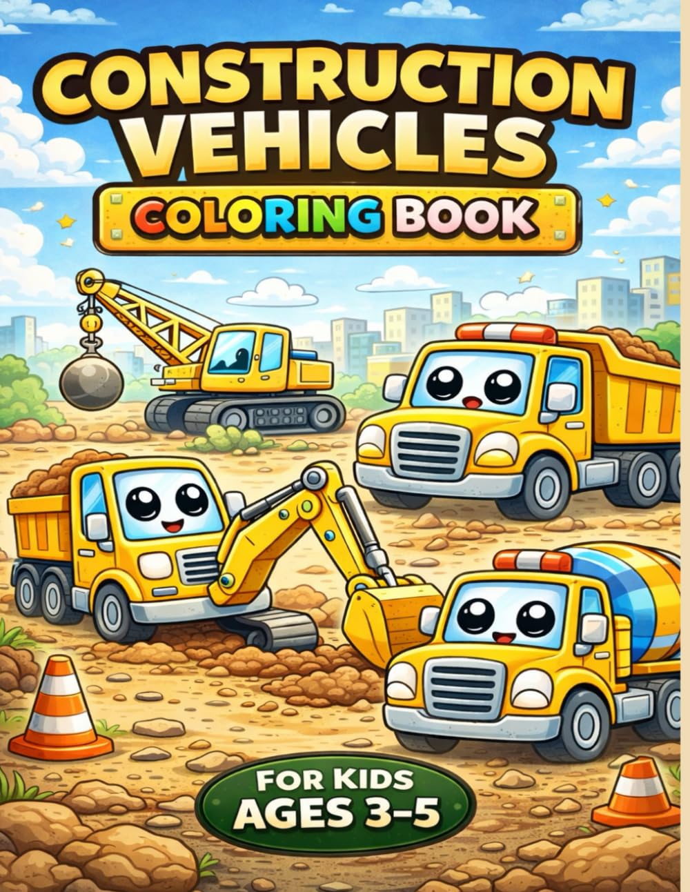 Construction Vehicles Coloring Book: Fun and Easy Trucks and Machines for Kids Ages 3-5