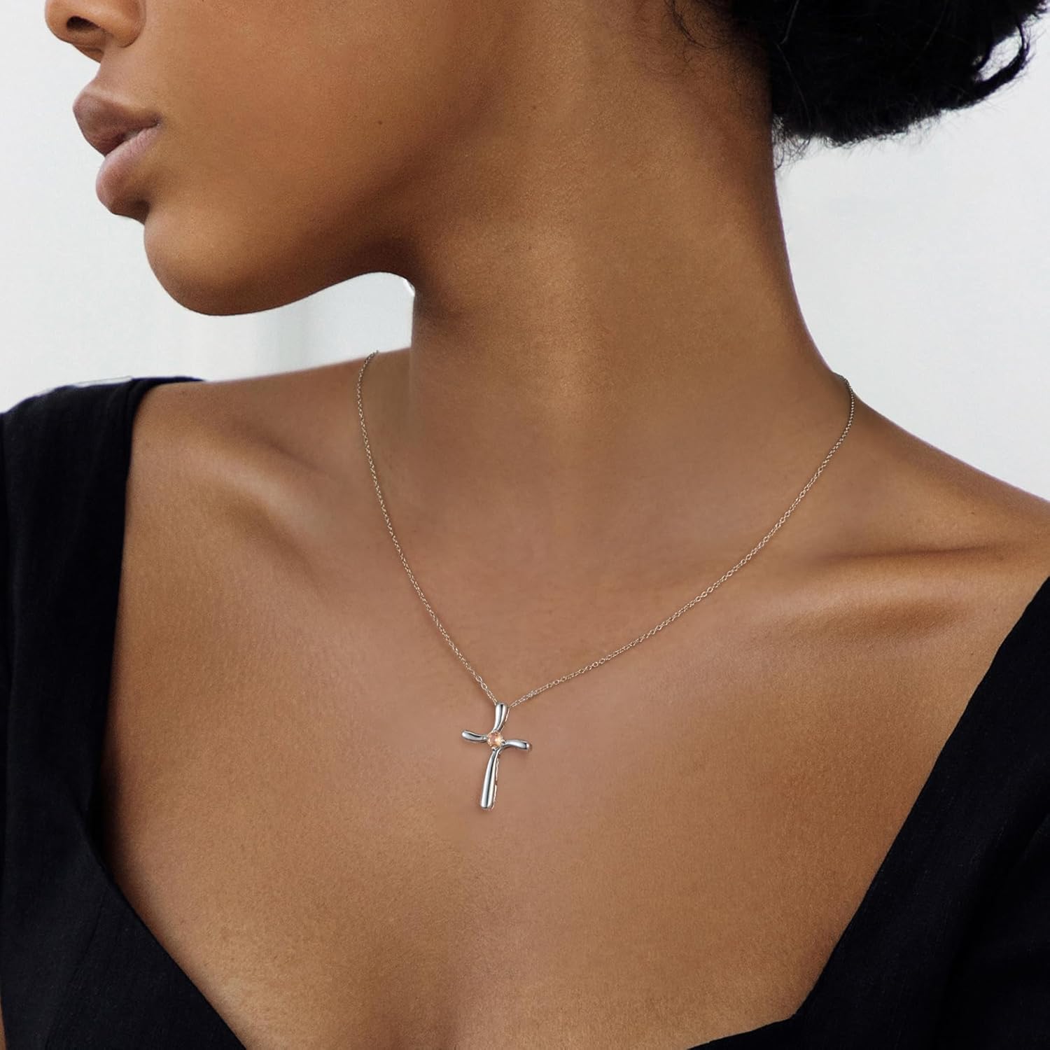 NORBU 925 Sterling Silver Cross Necklace for Women, 5A Cubic Zirconia Birthstone Womens Cross Necklace, Hypoallergenic Cross Pendnat Christian Jewelry Religious Gift for Her Women Wife - Image 3