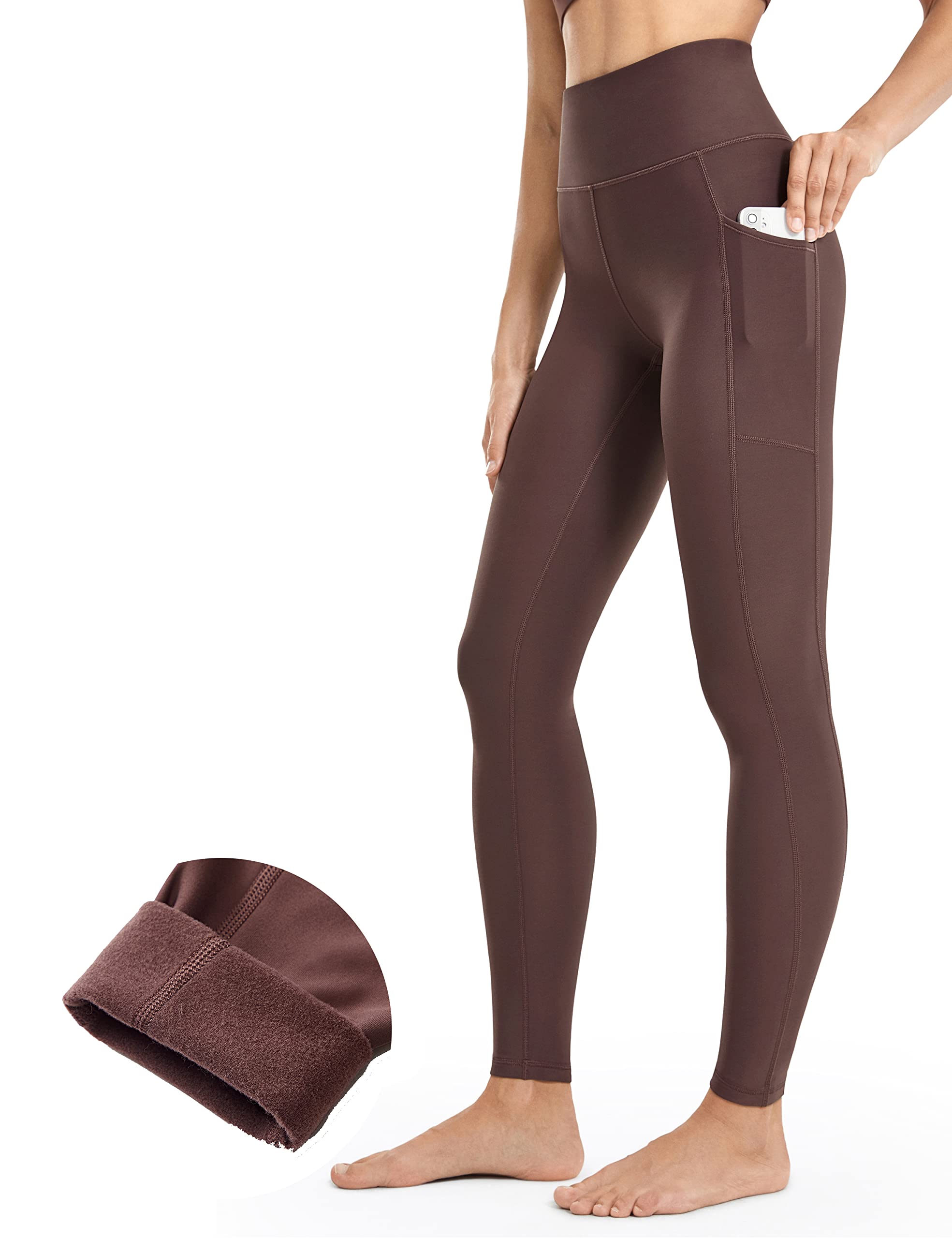 CAROVIAFleece Lined Leggings Women with Pockets Winter Tights Workout High Waisted Yoga Pants 25" Inches